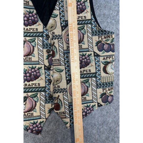 Vintage Bobbie Brooks Tapestry Vest Fruit Peach Grapes Pear Cherries Women’s L - Picture 7 of 10
